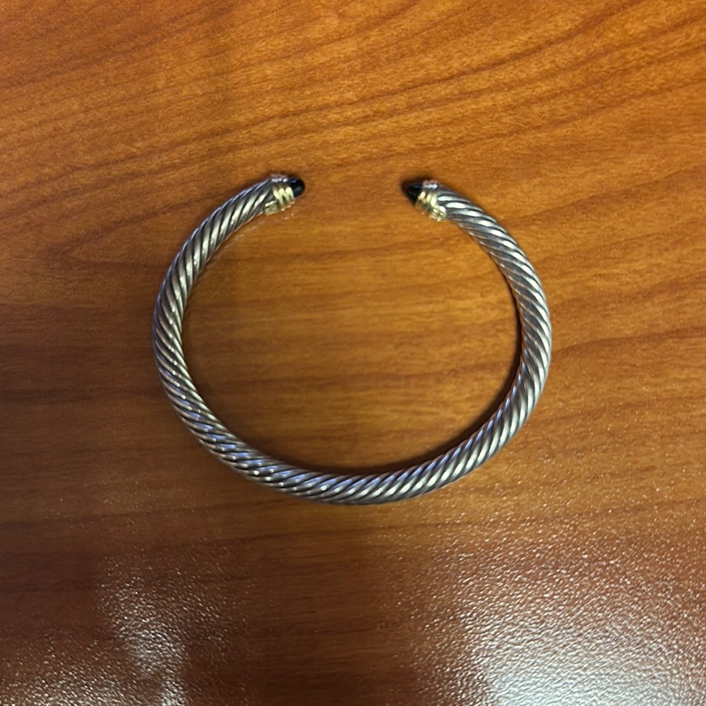 David Yurman Cable Cuff Bracelet Sterling Silver and 14K Gold with Black